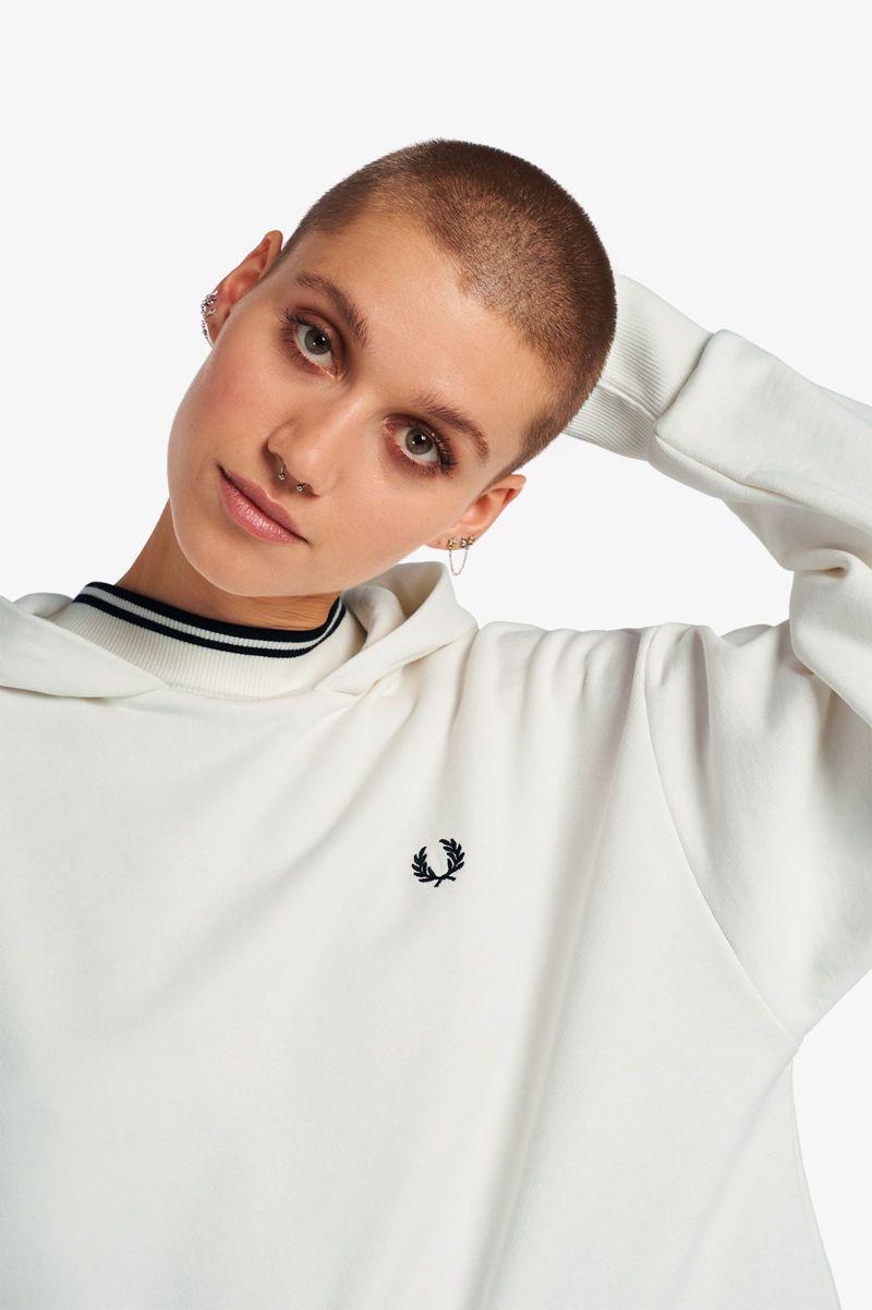 White Fred Perry Zip Detail Hooded Women's Sweatshirts | PH 2019FDNM